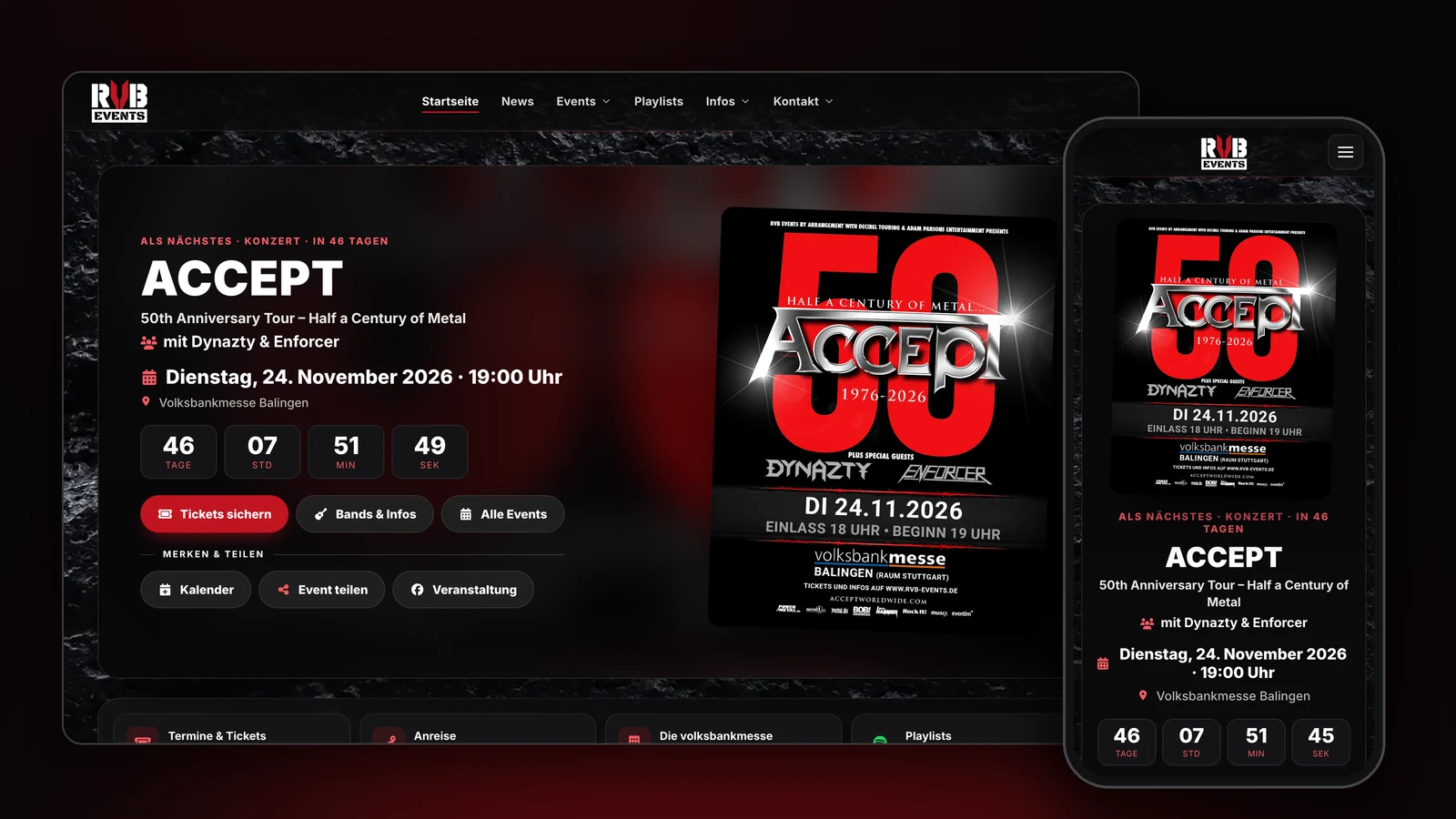 The new RVB Events website on a computer and on a mobile phone