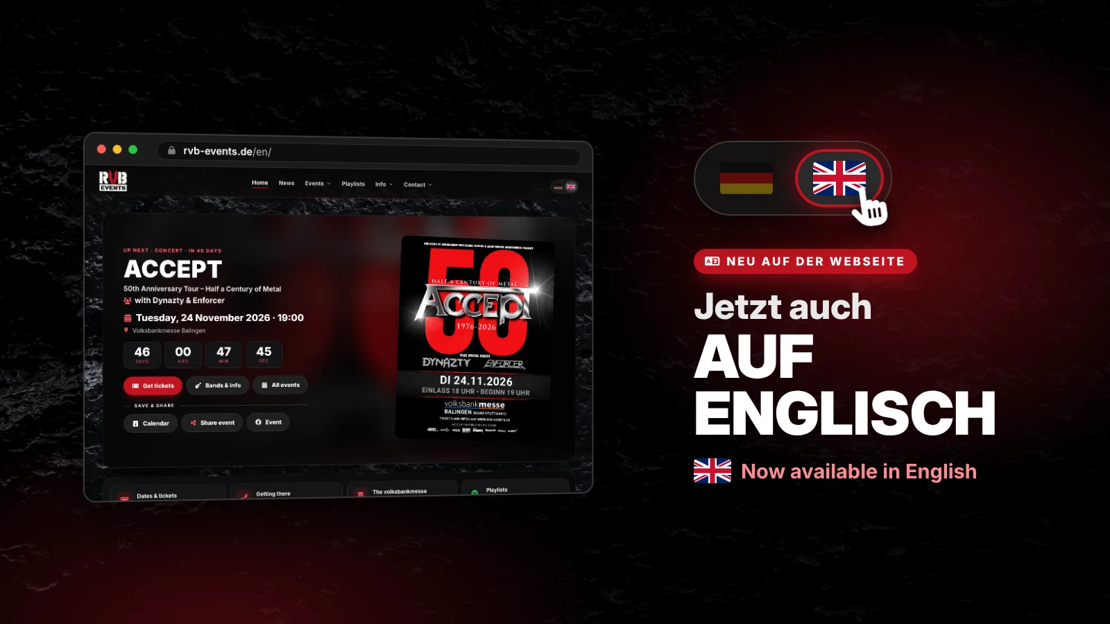 The RVB Events website is now also available in English